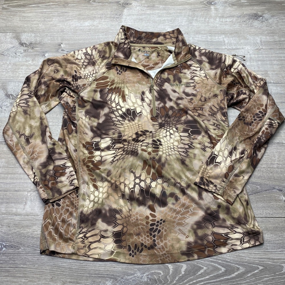 Kryptek Shirt Highlander Camo 1/4 Zip Tactical Mens XL Brown Polyester Hunting